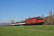 Re 460 014-4 fährt Richtung Bahnhof Sissach. Die Aufnahme stammt vom 21.03.2019.