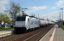 Am 10.04.19 führte 186 428 der RTB einen Kesselwagenzug, welcher mit Kohlenwasserstoffgas gefüllt war, durch Wittenberg-Altstadt Richtung Dessau. 