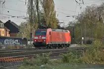 LZ aus Richtung Wickrath kommend ist hier die 185 148-4 in Rheydt zu sehen. 15.4.2019