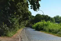 Ein Relikt aus alten Zeiten. Seit 1977 ist der Streckenast Rüdersdorf Post bis Karl-Marx-Platz stillgelelgt durch die Streckenverlegung. Einzig das Gleis zeugt noch von der alten Führung.

Rüdersdorf 25.07.2018
