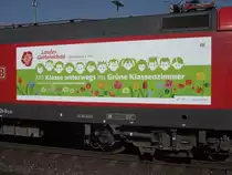 Neu auf den Gleisen in Brandenburg,Berlin und Sachsen-Anhalt ist die 182 024 - 0 mit Werbung für die LAGA in Wittstock die heute ihre Pforten öffnet .Hier gsehen in Burg bei Magdeburg als RE 3112