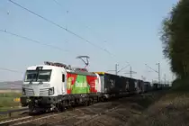 193 361  Das ist grün.  zog am 18.04.2019 Auflieger in Richtung Göttingen. Hier bei Friedland.