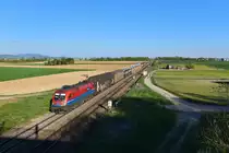 1116 045 mit einem Güterzug am 18.04.2019 bei Stephansposching. 