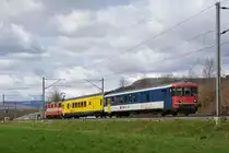 Messzug, mit der Re 4/4 II 11109, dem X 60 85 99-90 108-9 und dem BDt 50 85  82-33 986-9 fährt Richtung Bahnhof Itingen. Die Aufnahme stammt vom 18.03.2019.