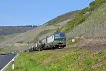 ELL 193 280, vermietet an LTE, mit Kesselwagenzug in Richtung Koblenz (Bopparder Hamm bei Spay, 16.04.19).
