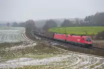 1016 001 und 185 254 mit einem gemischten Güterzug bei Edlhausen Richtung Regensburg, 22.11.2018