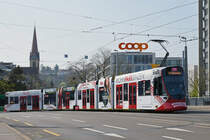 Be 6/10 Tango 187 mit der Werbung für den Wohnpark Binzen, auf der Linie 11, überquert die Münchensteinerbrücke. Die Aufnahme stammt vom 02.04.2019.