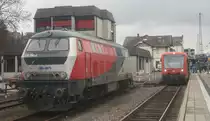 218 256, der Elba  im  Bahnhof  Tübingen.
War beim,  Dreikönigsdampf  der  Efz  im  Einsatz. 
