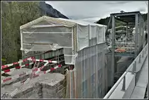 Brückenbaustelle Hinterrhein in Reichenau-Tamins. Die alte Brücke wird umfassend renoviert und anschliessend wieder angeschlossen. (08.05.2019)