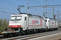 Doppeltraktion, mit den Loks 186 905-6 und 186 903-1 durchfährt den Bahnhof Möhlin. Die Aufnahme stammt vom 15.04.2019.