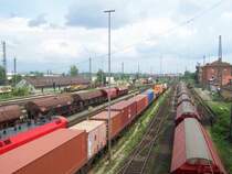 Reichlich Betrieb. Blick auf den G�terbahnhof von N�rnberg. 
Aufgenommen im Juni 2007.