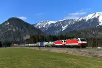 Am 31. März 2019 musste ich unbedingt noch einmal an die Pyhrnbahn, denn dies sollte der letzte Tag sein, an dem die 1014er von Zeller Transporttechnik planmäßig bei Tageslicht vor dem sogenannten Wenzel-KLV zwischen Wels und Katsdorf zum Einsatz kamen. Inzwischen verkehrt diese Leistung ausschließlich in den Nachtstunden. Der Zug zog naturgemäß die Eisenbahnfreunde in den Bann und war die letzten Wochen ein begehrtes Fotomotiv. Auch an diesem Tag war mir das Schicksal gnädig. Bei herrlichem Frühlingswetter und halbwegs planmäßig konnte ich die 1014.003 und 004 vor dem komplett beladenen SETC 96816 in der langen Geraden bei Roßleithen aufzunehmen.