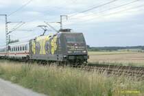 12:15 - 25.6.2007. Br 101 141-0 mit IC von Braunschweig Richtung Helmstedt bei Weddel.