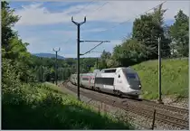 Der von Paris kommende TGV Lyria 9269 mit dem Triebzug (Rame) 4404 kurz vor Bussigny und damit kurz vor seinem Ziel Lausanne. 

8. Juni 2019 