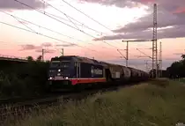 76 110  Raildox  mit Getreidezug zu Sonnenuntergang bei Porz Wahn am 12.06.2019