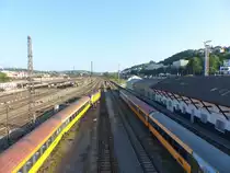 Abgestellte RegioJet-Wagen am 07.06.2019 in Praha-Smichov.