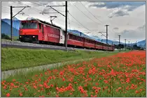 RE1748 aus Disentis mit Ge 4/4 III 645  Tujetsch  bei Felsberg. (11.06.2019)
