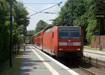 146 004-7 DB  kommt mit einem RE9 von Aachen-Hbf nach Siegen-Hbf und kommt aus Richtung Aachen-Hbf und fährt durch Aachen-Eilendorf in Richtung Köln. 
Aufgenommen vom Bahnsteig 2 in Aachen-Eilendorf. 
Bei Sommerwetter am Nachmittag vom 15.6.2019.