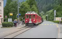 GV Club 1889 in Le Prese am 15. Juni 2019. Zu diesem Anlass wurden ab Pontresina zwei historische Extrazüge geführt. Der erste Zug bestand aus dem ABe 4/4 II 46 mit einem GmP und wurde als Fotozug mit Fotohalten auf der Strecke geführt.<br>
Der Zug erreicht Le Prese - bereit zum Einsteigen für die Rückfahrt.