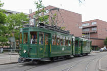 Extrafahrt mit dem Be 2/2 215 und dem B2 423 an der Haltestelle Markthalle. Die Aufnahme stammt vom 15.06.2019.