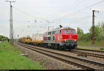 Bauzug mit 218 469-5  Betty Boom  der Railsystems RP GmbH fährt, von Naumburg(Saale)Hbf kommend, in Großkorbetha auf der Bahnstrecke Halle–Bebra (KBS 580).
[27.4.2019 | 10:26 Uhr]