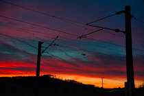 Sonnenuntergang an der Bahnstrecke (Unterhessbach, 23.02.2019)