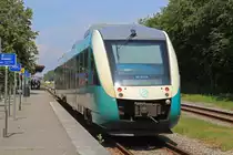 Arriva: Am 18. Juni 2019 erreicht der LINT 41 AR 1024 den Bahnhof in Ribe. Der Zug fährt in Richtung Esbjerg.
