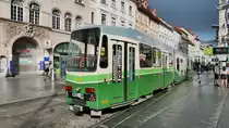 Straßenbahn-Triebwagen 603 in Graz am Hauptplatz, 16.6.19

