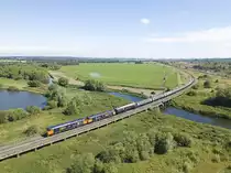 50049 & 50007 take the branch to Arlewas at Wichnor Jct whilst working 5Z49 from Burton Wetmore Sidings to Polmadie, 5 July 2019.

* Picture taken with a drone
