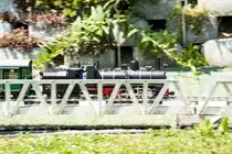 399.03 nimmt mächtig fahrt auf. 
6.07.2019 beim Tag der offenen Türe einer Gartenbahnanlage. 