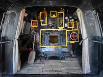 Blick in den Führerstand der Dampflokomotive 01 111. (Deutsches Dampflokomotiv-Museum Neuenmarkt-Wirsberg, Juni 2019)