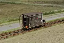 Wer möchte da nicht mitfahren: Am 05.07.2019 hat sich  Die Plop Lore  mit passender Werbung für eine bekannte regionale Biermarke auf den Weg zu den Halligen gemacht und erklimmt gerade die Dagebüller Deichkrone. Die Mitfahrt ist allerdings nur Halligbewohnern und ihren Urlaubsgästen gestattet.