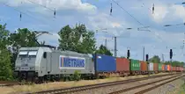 METRANS Rail s.r.o. mit  386 023-6  [NVR-Nummer: 91 54 7386 023-6 CZ-MT] und Containerzug am 22.06.19 in Saarmund.
