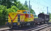 MEG  115  (NVR-Nummer: 98 80 3298 301-3 D-MEG) mit dem täglichen Betriebszug zu den Betriebsstätten der Berliner S-Bahn Richtung Erkner am 27.06.19 Berlin-Hirschgarten. 