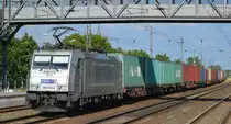 METRANS Rail s.r.o. mit  386 003-8  [NVR-Nummer: 91 54 7386 003-8 CZ-MT] und Containerzug am 01.07.19 Saarmund Bahnhof.