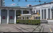 Betriebstag BERNMOBIL historique am 23. Juni 2019.<br>
Standardwagen Be 4/4 621 mit Anhänger B 337 verlässt das Depot Eigerplatz.