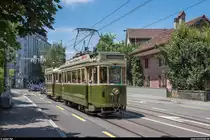 Betriebstag BERNMOBIL historique am 23. Juni 2019.<br>
Ce 4/4 145 und C4 311 in der Seftigenstrasse.