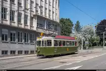 Betriebstag BERNMOBIL historique am 23. Juni 2019.<br>
Standardwagen Ce 4/4 107 am Kocherpark.