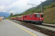 RhB Ge 4/4 II 614 erreicht am 18.09.2018 die Endstation Scuol-Tamins.