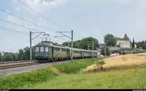 DSF Prototyp RBe 4/4 1405 am 21. Juli 2019 auf der Fahrt von Zürich nach Genf aus Anlass des 60. Geburtstags des Triebwagens bei Oron.