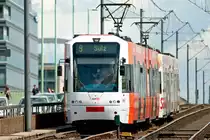 Die Linie 9 der KVB mit der Wagennummer 4522 auf dem Weg nach Sülz. Aufgenommen am 1.8.2019.