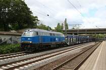 EGP 218 201-2 mit leeren Autotransportwagen in Hamburg Harburg am 16.07.19