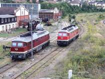 2 Ludmillas, 132 004-3 und 232 060-8 vor dem Bahnbetriebswerk Gera am 7.8.2019