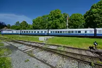 Der Triebzug der DB-Baureihe VT 11.5 TEE  Blue Star Train  war Anfang Juni 2019 auf dem Gelände der Bahnparkes in Augsburg zu sehen.