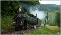 Dampflok 93.1332 fährt für eine Englische Reisegruppe durch das Görschitztal, fotografiert nahe Eberstein. 
26.07.2019