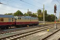 TEE Rheingold mit der Lok E10 1309 von Koblenz zum Ostseebad Binz in Bergen auf Rügen abgestellt. Das eigentliche Reiseziel erfolgte durch Bus-und Gepäcktransfer nach Swinemünde. - 30.08.2019
