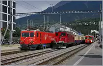 Auf der Rückfahrt, welch freudige Überraschung, stand im MGB Bahnhof von Brig neben der MGB HGe 4/4 II  Monte Rosa  die FO HGe 4/4 36 (Baujahr 1948) mit dem  Glacier Pullman Express .

31. August 2019