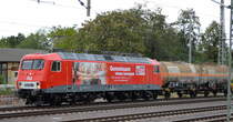 MEG  804/156 004-4  (NVR-Nummer: 91 80 6156 004-4 D-MEG) mit zwei zweiachsigen Druckgaskesselwagen (Ethylenoxid) fuhren am frühen Abend des 05.09.19 Magdeburg Hbf vorbei.