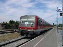 Am 20.07.2006 kam 628 644-7 und ein weiterer 628 zu Schnellzugehren. Jawohl, richtig gelesen, dies ist ein  Schnellzug . Um genau zu sein D 38598 von Potsdam nach Ahlbeck Grenze, bezeichnet als  UsedomExpress . Der Zug selbst ist in den Taktfahrplan der UBB integriert. Wochenendticket und L�ndertickets haben jedoch von Berlin bis Z�ssow keine G�ltigkeit! Zinnowitz, 20.07.2006