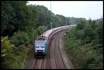 185510-5 von TX Logistic beförderte am 11.9.2005 einen Müller Party Zug und war damit um 17.47 Uhr am Ortsrand von Hasbergen in Richtung Münster unterwegs.